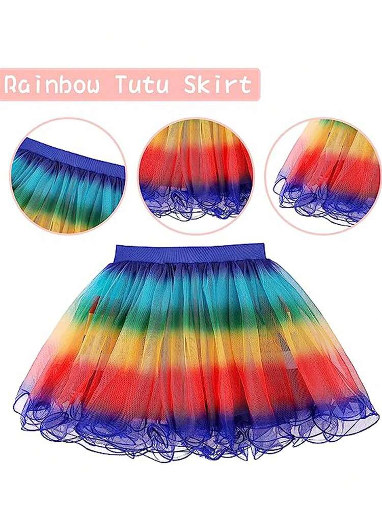 Toddler Girls Rainbow Tutu Dress Set With Headband And Bag, Costume For Halloween, Christmas, Carnival, Cosplay, Birthday Party Outfits, Color Of Tulle Skirt Is Random - Color - View 6