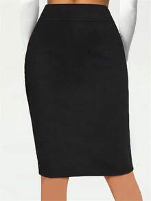 Women's High Waist Bodycon Pencil Skirt  Slim Fit Midi Length  Elegant Solid Color Skirt S-XXL - 黑色 - 查看 6