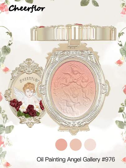 CHEERFLOR 6,5 g Poudre joues embossées, blush violet, léger, lisse, facile à estomper, avec miroir, palette de blush, palette d'ombres à paupières, cosmétique de beauté du visage