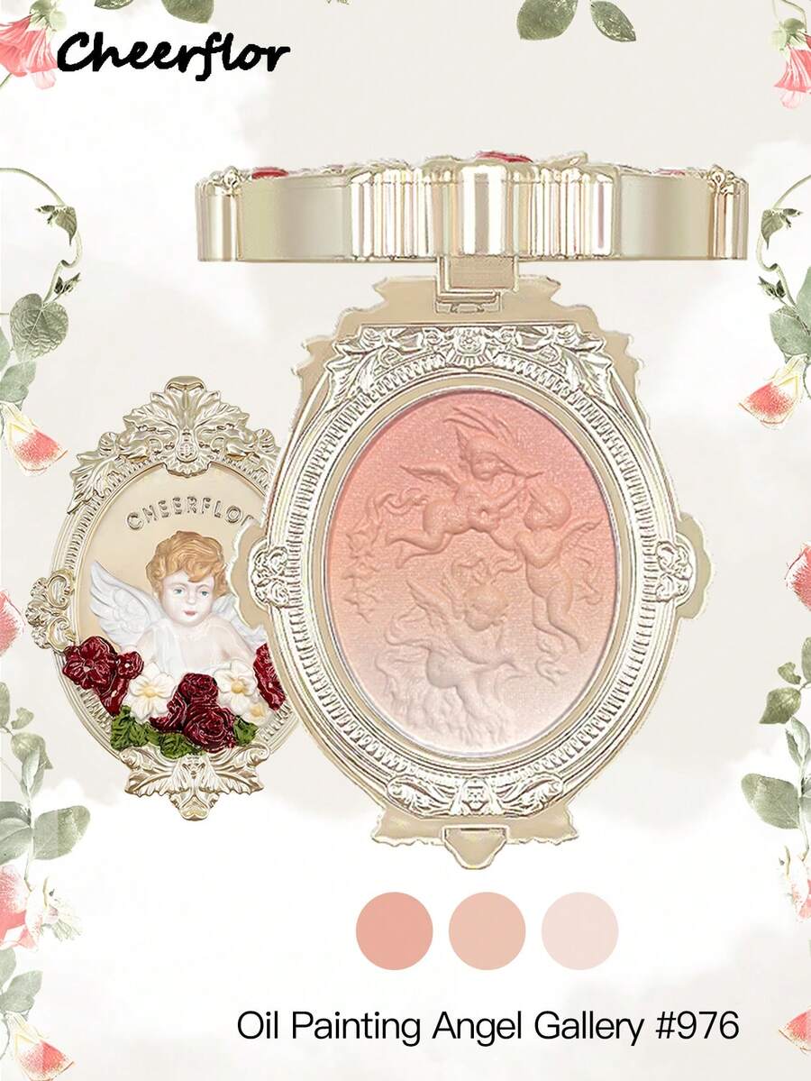 CHEERFLOR 6.5g Embossed Cheeks Powder Blush, Purple Blush, Light, Smooth, Blendable, With Mirror, Blush Palette Eyeshadow Palette, Facial Beauty Cosmetic Makeup - CFR976 - 查看 1