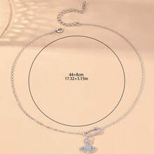 1入組維維安滿鑽土星胸針吊墜項鍊，高端時尚匹配華麗頸鍊 - 金黃色 - 查看 4