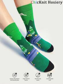 1 Pair Unisex Fashionable Outdoor Sport Mid-Calf Socks, Comfortable Breathable Soccer Player Pattern, Versatile &