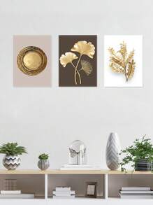 3 pièces Art mural moderne, œuvre d'art décorative dorée, Affiche imprimée de feuille de Gingko, Peintures sur canevas de feuilles, Art mural élégant, Peintures classiques, Esthétique de la pièce, Décoration de la maison, Cadeau idéal, Pour le salon, la chambre à coucher, la salle de bain, Cadre en option