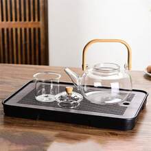 1pc 33.81oz High Borosilicate Glass Large Capacity Handle Teapot With Tea Infuser Clear Glass Teapot Induction Brewing Tea And Health Pot With Wooden Parts For Home Or Kitchen Use - White - View 7