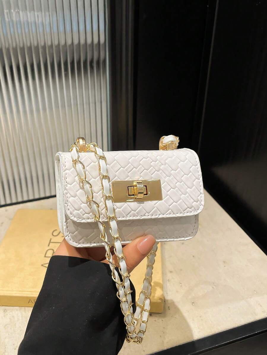 迷你方形包，编织纹理，绗缝，新款女士手提包，菱形图案，高品质缝线，单肩包，编织链带，翻盖，小包，口红袋，可爱斜挎包，配饰袋