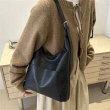 Bolso bandolera para mujer, con múltiples bolsillos, correa ajustable, de piel sintética, cierre de cremallera. - Negro - Ver 5