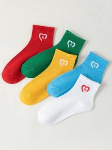 5/10 Pairs Random Women Heart & Letter Print Solid Color Low Vamp Short Socks, Fashionable Versatile Minimalist Comfortable Breathable, Suitable For Spring/Summer/Autumn Daily Use - Multicolor - View 4