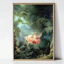 1 件，墙面艺术，复古海报，让·弗拉戈纳尔的《秋千》| 洛可可肖像画 | 古典艺术版画 | 复古艺术版画，无框 - 彩色 - 查看 1