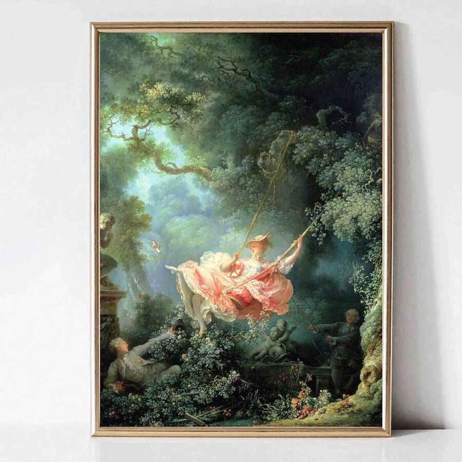 1 件，墙面艺术，复古海报，让·弗拉戈纳尔的《秋千》| 洛可可肖像画 | 古典艺术版画 | 复古艺术版画，无框 - 彩色 - 查看 1