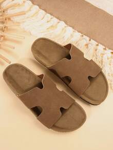 女士新款时尚沙滩凉鞋，木底平底露趾透气镂空百搭舒适户外散步平底凉鞋 - 棕色 - 查看 4