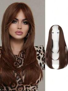 1顶奢华分层合成假发，女士长直发，适合日常佩戴、派对装饰，可用作发夹、发爪、发卡、发饰，也适合上学、新年和其他场合。 - 彩色 - 查看 11