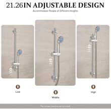 HYYKJ-US Adjustable Shower Slide Bar Stainless Steel Riser Rail Lift, Rod Head Holder Wall Mount, 54cm Adjustable Length - Silver - View 5