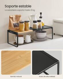 SONGMICS HOME Especiero, Juego de 2, Extensible, Organizador de Cocina, Estante de Cocina, Apilable, Zapatero, Beige Natural y Negro Tinta - Negro - Ver 4