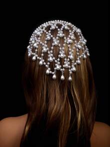 A Simple Fashion Mesh Hat Headband Pearl Headband Bohemian Retro Headdress Female Jewelry Accessories Summer New Products 2025 - Silver - View 1