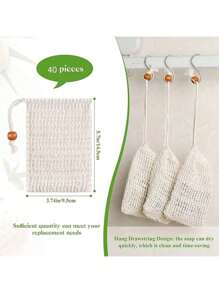 Natural Sisal Soap Bag, Exfoliating Saver Pouch, Bath And Shower Holder, 50 Pcs, 40 Pcs, 20 Pcs, 10Pcs