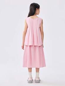 Balabala 2 Stück/Set Mädchen Einfarbiges Oberteil mit Schleife und Mini Rock, süß & modisch für den Sommer - Rosa - Übersicht 5