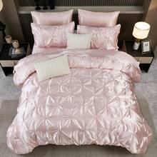 10-Piece Satin Comforter Set With Sheet Set Queen Size Pinch Pleat Bedding Comforter Set Silk Like Satin Bedding Set For Bedroom And Guest Room Soft Lightweight Luxury Satin Bed Set With 1 Comforter 4 Pillowcases 1 Flat Sheet 1 Fitted Sheet 1 Bed Skirt And 2 Cushion Cover (Twin Size Includes 8 Pcs) - 淺粉色 - 查看 2