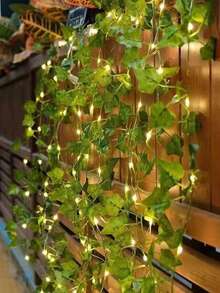 1pc Solar Powered Leaf Shaped LED Vine Light String, Ivy Vine Fairy Lights, Suitable For Garden Party, Wedding, Patio, Camping, Yard Decor - Warm Light - View 5