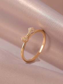 S925 Sterling Silver Cubic Zirconia Bowknot Design Women Rings, Suitable For Women's Daily Wear Jewelry, Precious Gift For Lover On Festivals And Anniversaries - Yellow Gold - View 1