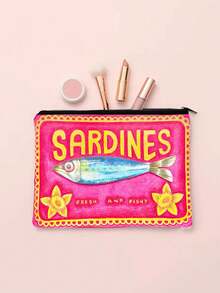 Unique Red Canvas Sardine Can Shaped Mini Makeup Bag - Fashionable Zipper Pouch, Travel Essentials, Olive Oil Design, Lightweight And Washable, Great For Accessories, Pencil Case, And Back To School Back To School Supplies Make Up Bag - Multicolor - View 3
