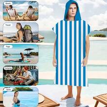 1pc Striped Printed Wearable Hooded Robe - Super Soft Microfiber Cartoon Beach Pattern, Suitable For Boys, Girls, Couples As Beach & Home Decor, Couple Capes | Microfiber Bath Robe - Multicolor - View 13
