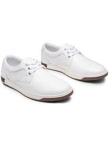 SHOESMALL Men's White Casual Shoes Memory Foam Fashion Sneakers 3 Eyelets Business Dress Sneaker - A81Q06-白色 - 查看 5