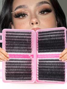 CMAYOME DIY 640 睫毛延长套装 10D+20D+30D+40D+50D+60D+80D+100D 大容量组合睫毛套装单根睫毛束 10-16mm 浓密 D 卷曲单根睫毛套装，迷你旅行便携式浓密睫毛束带 DIY 延长 - D - 查看 12