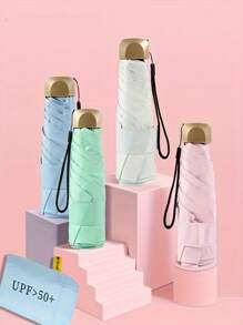 Paraguas compacto y plegable para jóvenes con protección UPF50+: Estructura de 5 varillas, apertura manual, tela de impacto 210T, mango de plástico, armazón de hierro. Paraguas mini portátil y de moda para protección solar, en múltiples colores, regalo para el Día de la Madre.