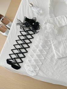 1 Pair New Japanese Style Summer Crystal Polka Dot Ruffle Bow Kids Thin Socks - White - View 4