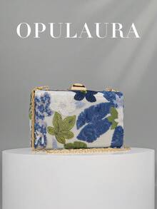 OpulAura Sequin Embroidered Floral Box Clutch Bag, Women Fashion Sequin Patchwork Handbag, Party Evening Bag, Random Cut, Suitable For Females, Fit For Party, Wedding, Prom, Vacation. Ideal For Party, Wedding, Prom, Evening/Gala, Match With Holiday Party Dress, Evening Gown, And Sequin Dress., Sparkling Sequin Bags Ladies Elegant