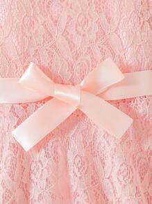 coviviky Vestido de encaje dulce para niñas jóvenes con mangas tipo gorra, cuello redondo, unicolor con cinturón, elegante para fiestas, bodas, verano