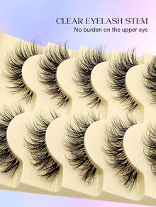 Asiteo 5 Pairs Cartoon Style Natural Thin False Eyelashes - Transparent Band Faux Mink Cat Eye Lashes, Create Natural Daily Makeup - Reusable, Comfortable, Beginner-Friendly