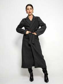 Elegant Double-Pocket Coat HF-SBT-005 - 黑色 - 查看 1