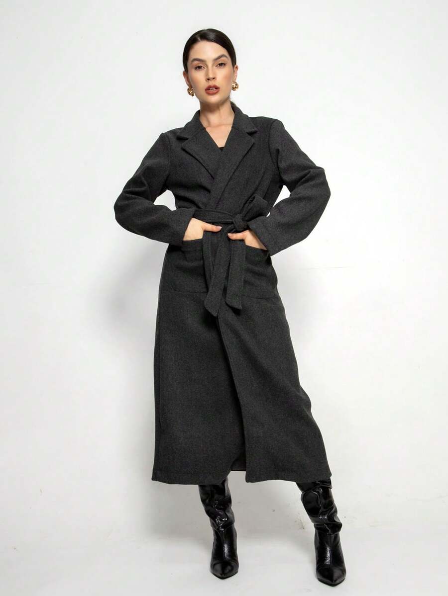 Elegant Double-Pocket Coat HF-SBT-005 - 黑色 - 查看 1