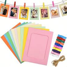 10pcs/Set Hanging Paper Photo Frames Diy Album Colorful Picture Wall, Party Decor With Clips And Ropes Gifts Birthday Graduation - Multicolor - View 1