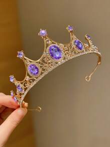 1pc Girls Crystal Crown Headband, Luxury Princess Crown Hair Accessories For Children