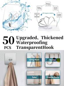 50/20/10/5 Piezas Gancho adhesivo transparente, Estante de almacenamiento colgante multifuncional, Para habitación del hogar, pared, puerta, gabinete, Ganchos de pared impermeables para llaves, baño, ducha, exterior, cocina, puerta, mejoras para el hogar, utilidad