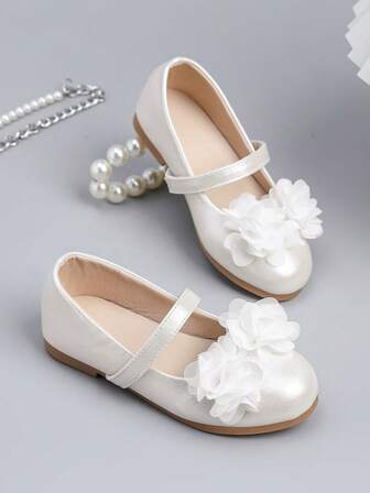 Zantong White Lace Decorated Children's Flat Shoes, Comfortable Soft-Soled Simple Ballet Latin Wedding Party Dance Shoes, Cute Flat Shoes For Daily Walking To School, Suitable For Children/Students