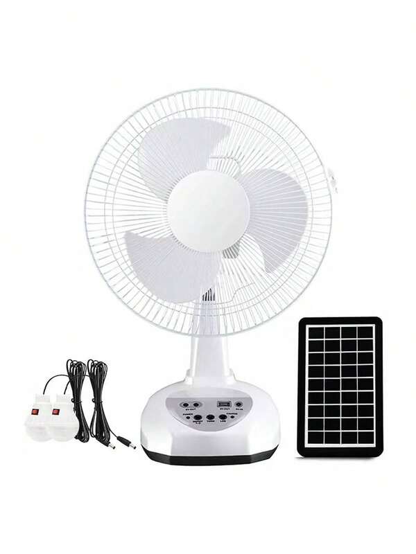 Ventilador Solar 12V Portátil con 2 Luces LED y USB | 3 Velocidades para Jardín, Camping y Carga de Celulares