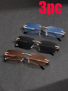 1 件时尚男女通用几何无框方形金属时尚眼镜，闪亮镜腿，适合度假、街头、摄影 - 彩色 - 查看 6