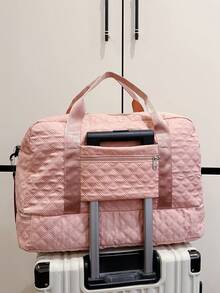 Solid Color Minimalist Travel Weekender Bag With Zipper, Unisex Multifunctional Large Capacity Independent Shoe Compartment Shoulder Bag For Outdoor Activities Bag For School School Accessories School Stuff - Purple - View 4