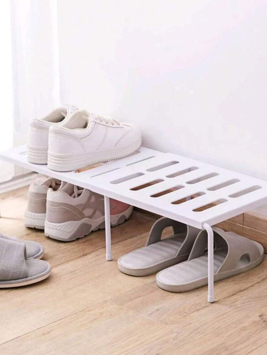 1pc Adjustable White Plastic Shoe Storage Rack