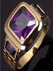 1 件复古风格商务男士锆石戒指，4 种颜色，婚礼订婚派对珠宝礼物