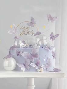 30 件蝴蝶蛋糕装饰，适用于婴儿洗礼派对，蝴蝶形蛋糕装饰，适用于生日、毕业装饰、婚礼、房间装饰、派对回礼、单身派对装饰、生日装饰 - 紫色 - 查看 5