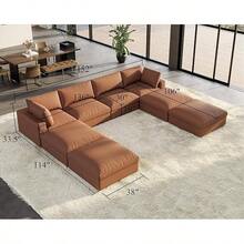 114" L-Shaped Modular Sectional Sofa – 4-Seat Oversized Cloud Couch With Down Feather Fill, Chaise, And Ottoman For Living Room - 棕色 - 查看 5