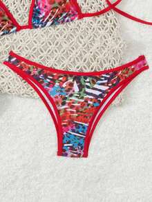 Women's New Summer Beach Vacation Sexy Leopard Contrast Color String Bikini - Multicolor - View 5
