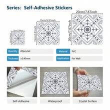 20 Peças/Conjunto 20 x 20 cm Adesivos à prova de óleo de estilo Mandala cinza e branco para cozinha, Adesivos à prova d'água autocolantes para azulejos de fogão com canto flexível, Decoração com padrão geométrico para decoração de sala, decoração de casa, decoração de sala de estar, papel de parede, decoração de cozinha, arte de parede, acessórios de cozinha, itens de cozinha, decoração de parede, adesivos de parede, adesivo de parede