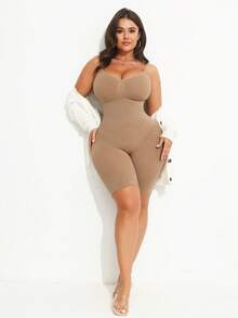 大码女式可调节肩带塑形提拉连体衣 - 咖啡棕 - 查看 5