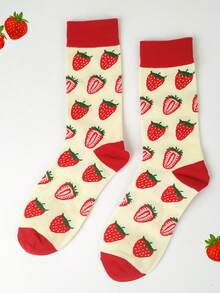 Calcetines de mujer de media pantorrilla con diseño de fresa - Diseño de fruta - Multicolor - Ver 2