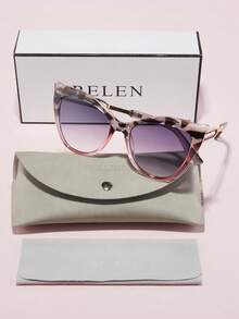 RELEN 1pc ELEN Brand Women Fashion Sunglasses, New Design Cat Eye Luxury Niche Personalized Versatile High Quality Street Style Accessories, Includes Eyeglasses Case And Cloth, Suitable For Beach, Outdoor, Cycling, Vacation, Sun Protection, Stage Performance, Party, Gathering - Multicolor - View 3
